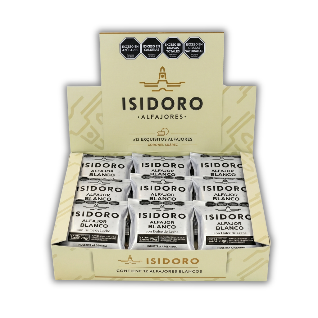 Alfajor Isidoro Blanco con Dulce de Leche x70g (x12)