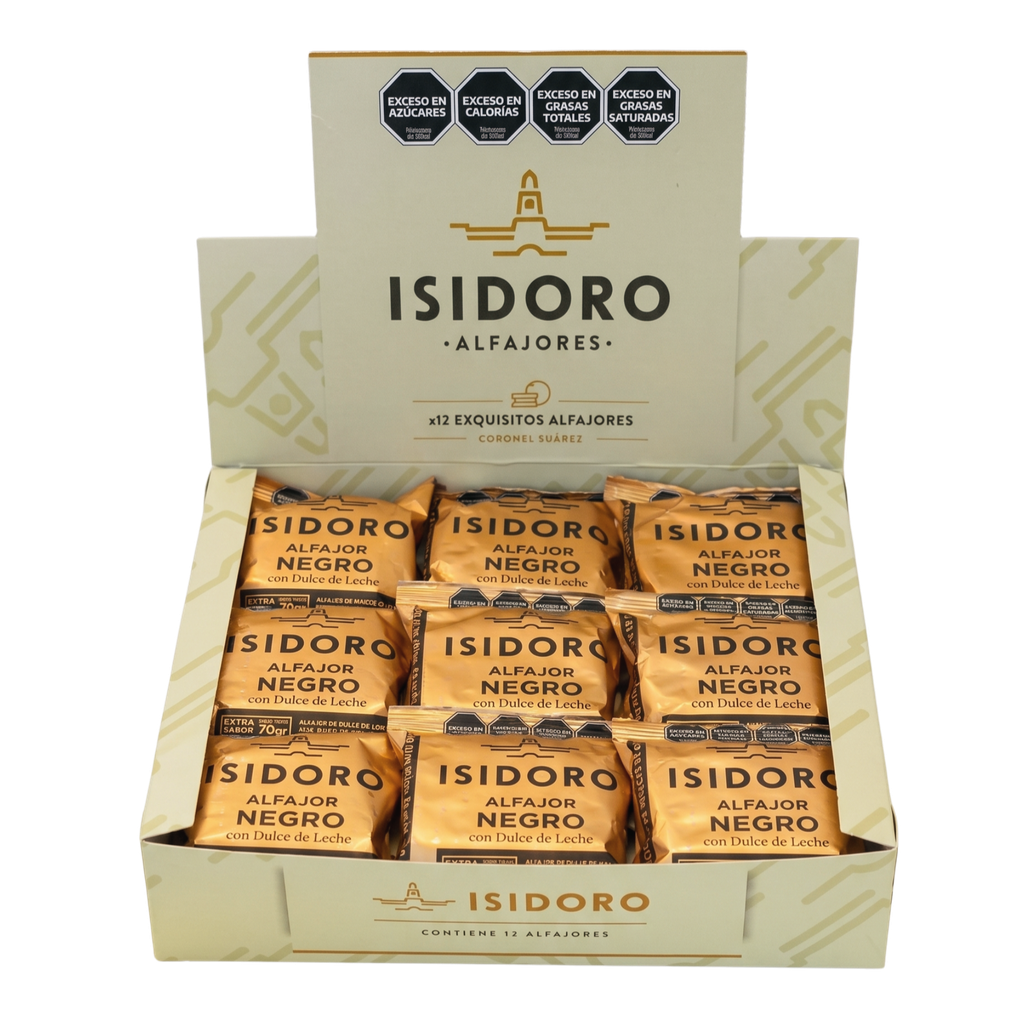 Alfajor Isidoro Negro con Dulce de Leche x70g (x12)