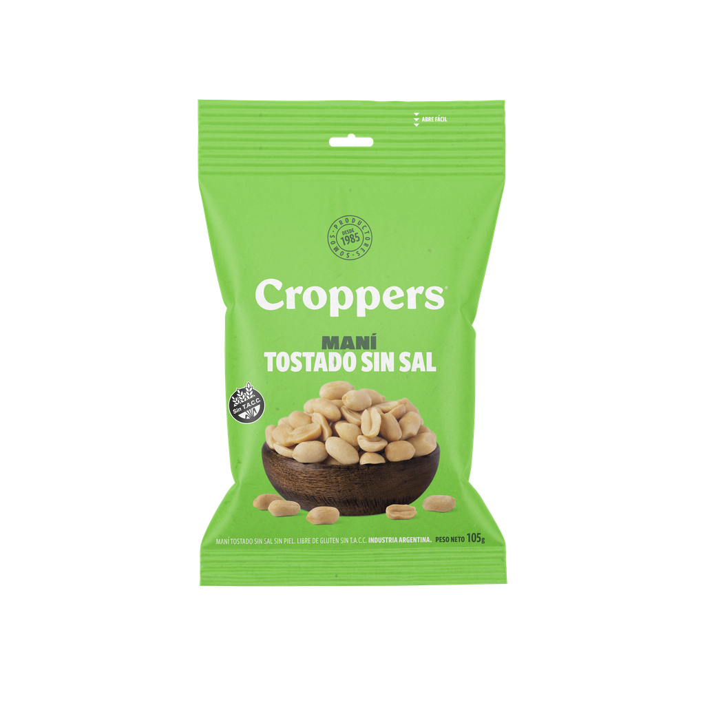 Maní Tostado Sin Sal y Sin Piel Croppers x105g (x40)