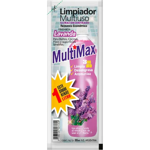 [100508] Limpiador Multiuso Multimax Lavanda Rinde 1 L x35ml (x50)