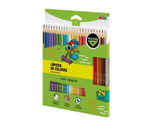 [100581] Lápices Madera Pizzini Triangulares Largos 24 colores (x6)