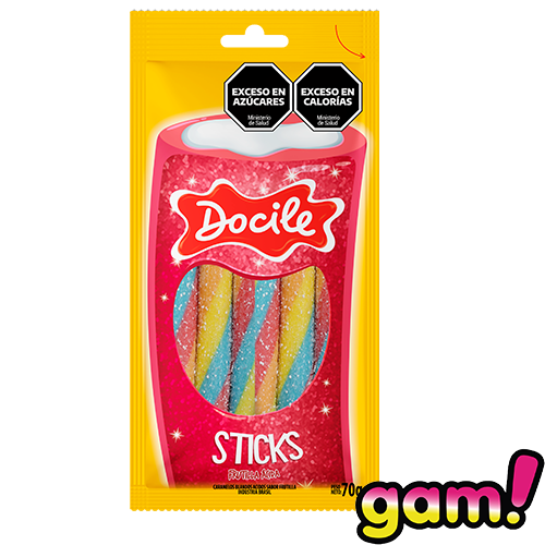 [100773] Goma Docile Canudinho Frutilla Ácida Colorida x70g (6x12)