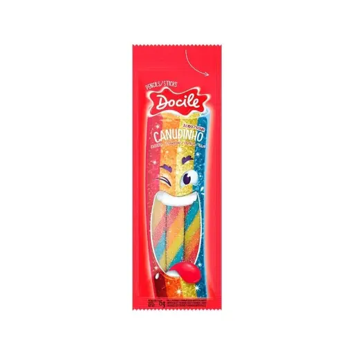[100774] Goma Docile Canudinho Frutilla Ácida Colorida x15g (12x12)