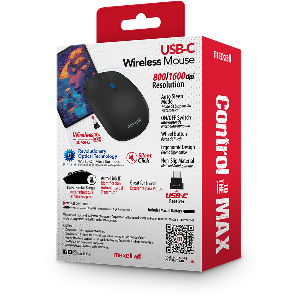 Mouse Inalámbrico Maxell MOWL-200C USB-C 2.4