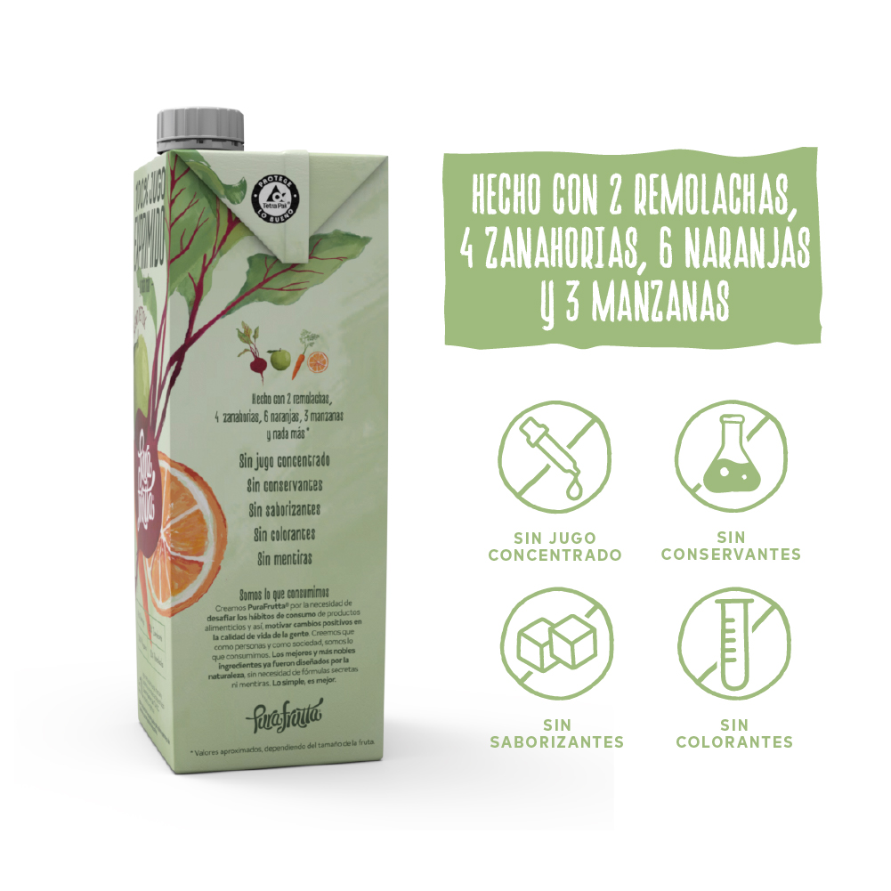 Jugo 100% Exprimido Pura Frutta Blend Detox - Naranja, Manzana, Zanahoria y Remolacha 1000ml