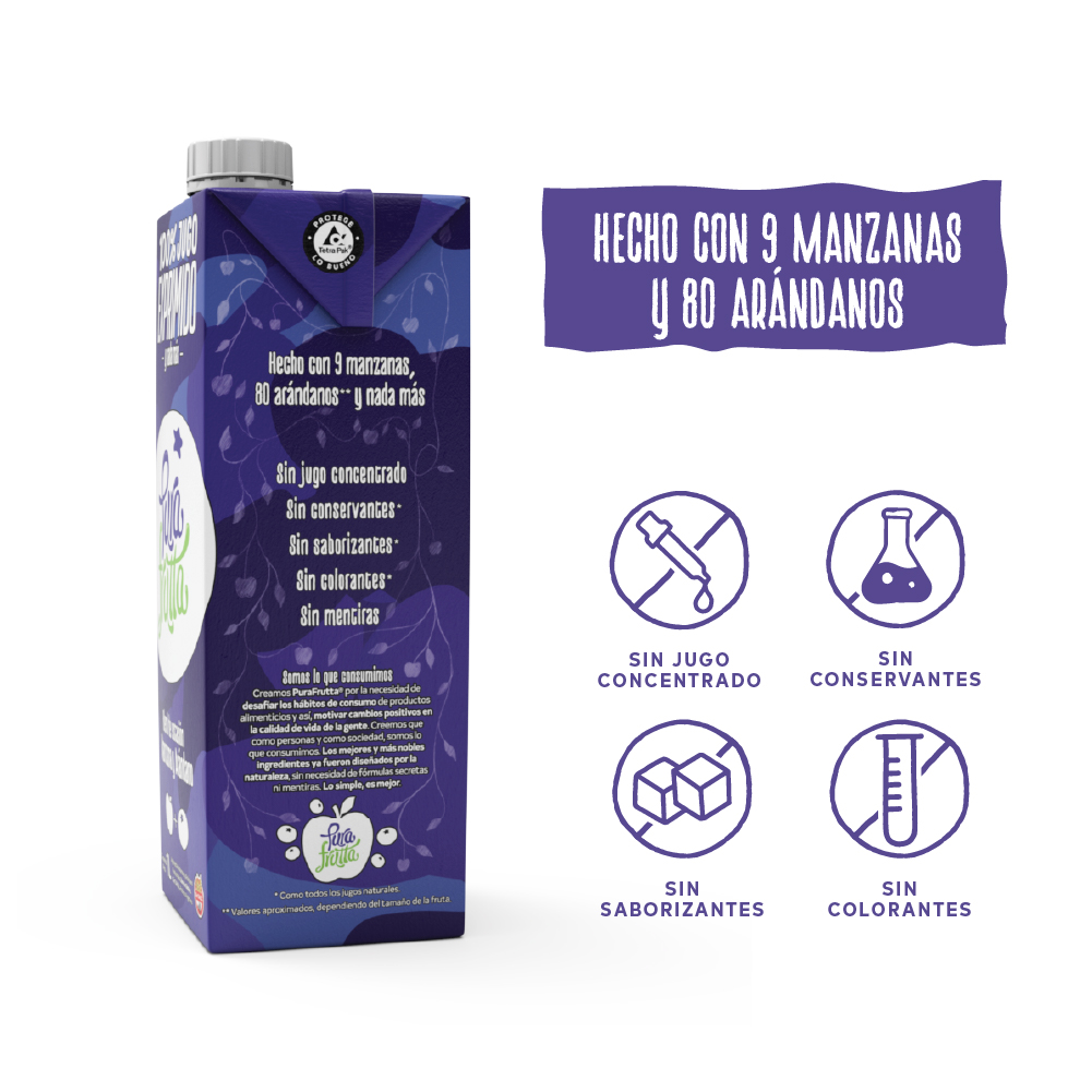 Jugo 100% Exprimido Pura Frutta Manzana y Arándanos 1000ml