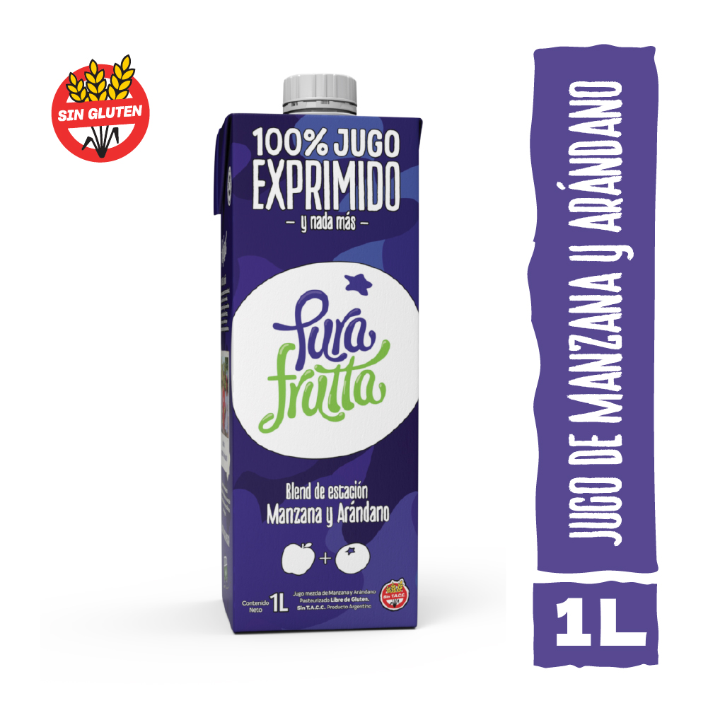 Jugo 100% Exprimido Pura Frutta Manzana y Arándanos 1000ml
