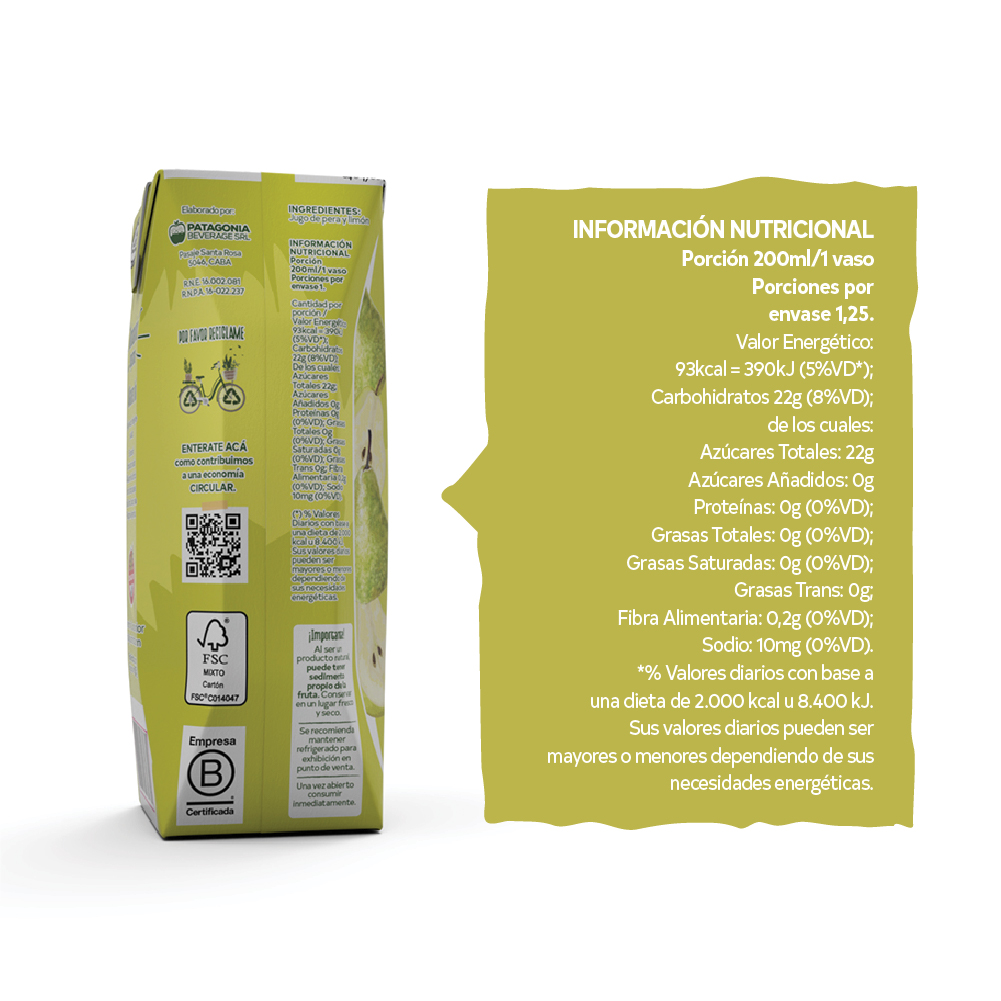 Jugo 100% Exprimido Pura Frutta de Pera y Limon 1000ml