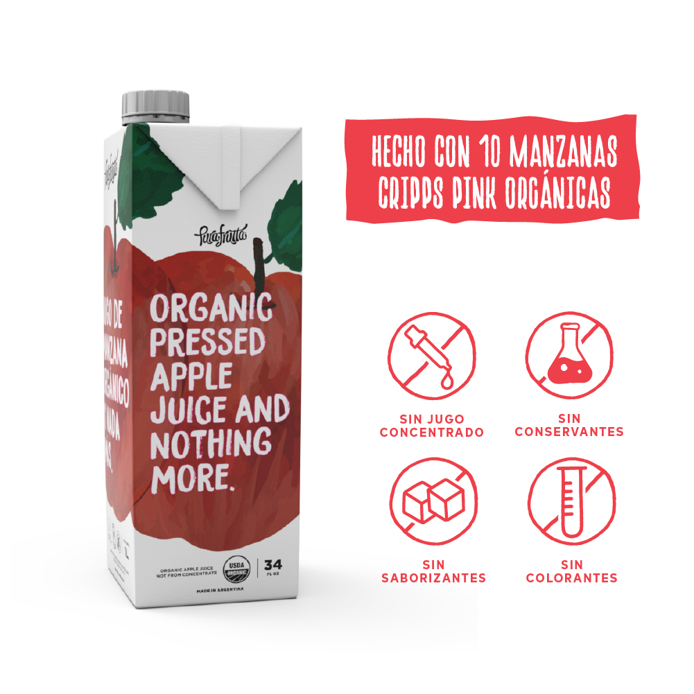 Jugo PuraFrutta Manzana Orgánico x1000ml (x8)