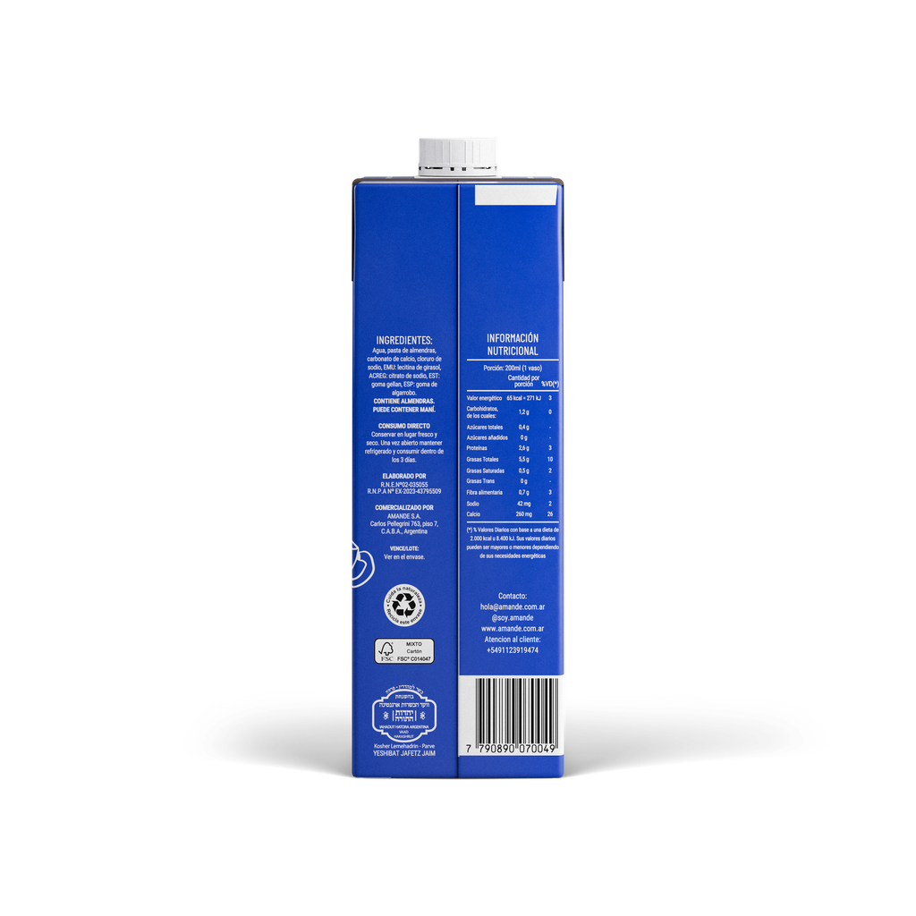 Leche de Almendras Amande Sabor Original x1L (x8)
