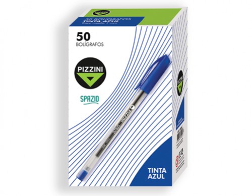 Bolígrafos Azules Pizzini Cuerpo Cristal (x50)