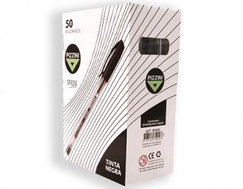 Bolígrafos Negros Pizzini Cuerpo Cristal (x50)