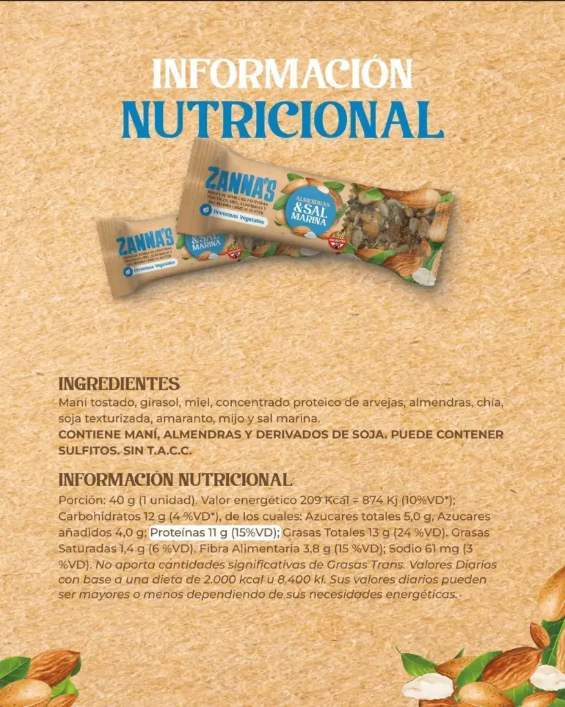 Barra Zanna's Sabor Almendras y Sal Marina x40g (24x12)