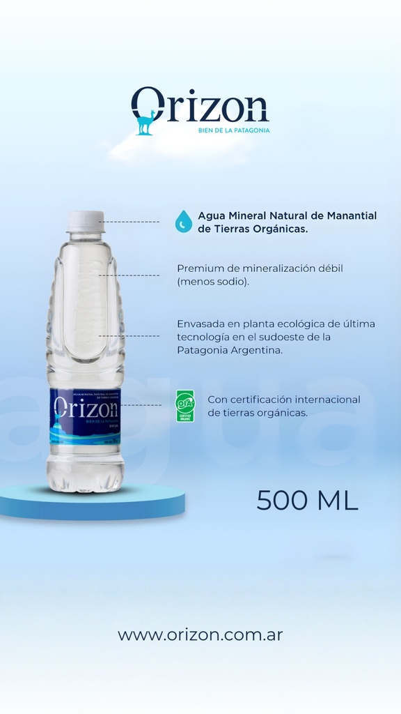 Agua Mineral Natural de Manantial Orizon x500ml (x12)