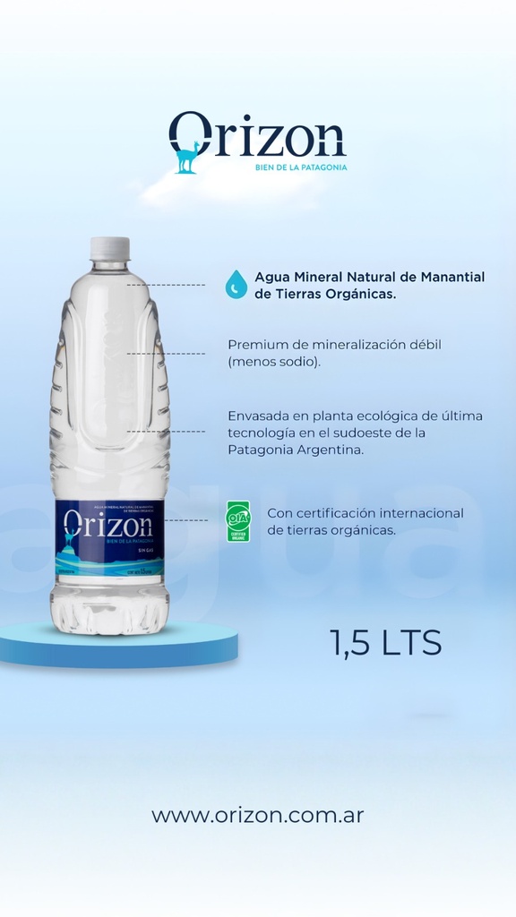 Agua Mineral Natural de Manantial Orizon x1,5L (x6)