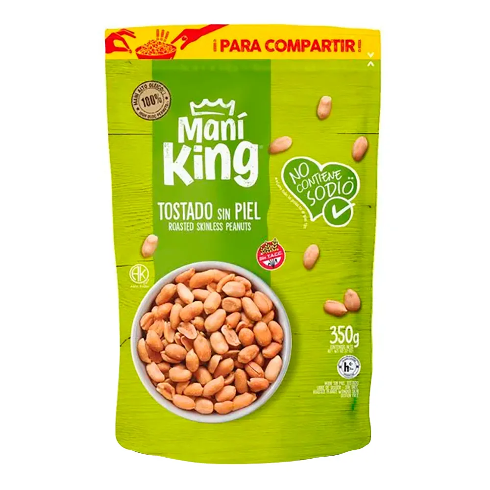 Maní King Tostado sin Piel ni Sal x350g (x20)