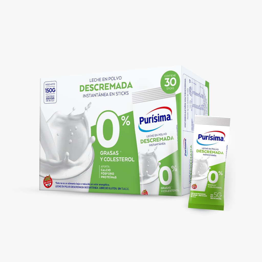 Leche en Polvo Descremada Purísima Instantánea 30x5g (x20)