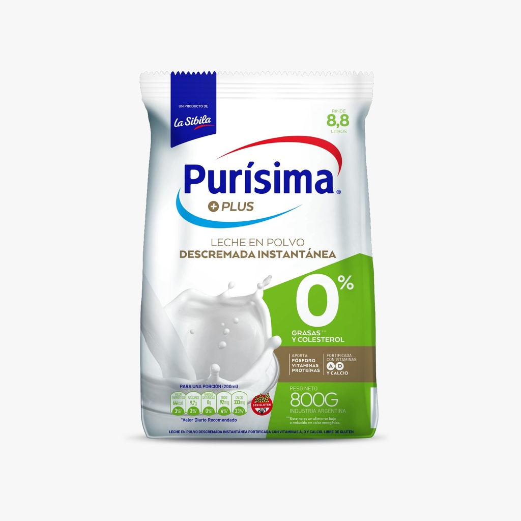 Leche en Polvo Descremada Purísima Instantánea x800g (x12)