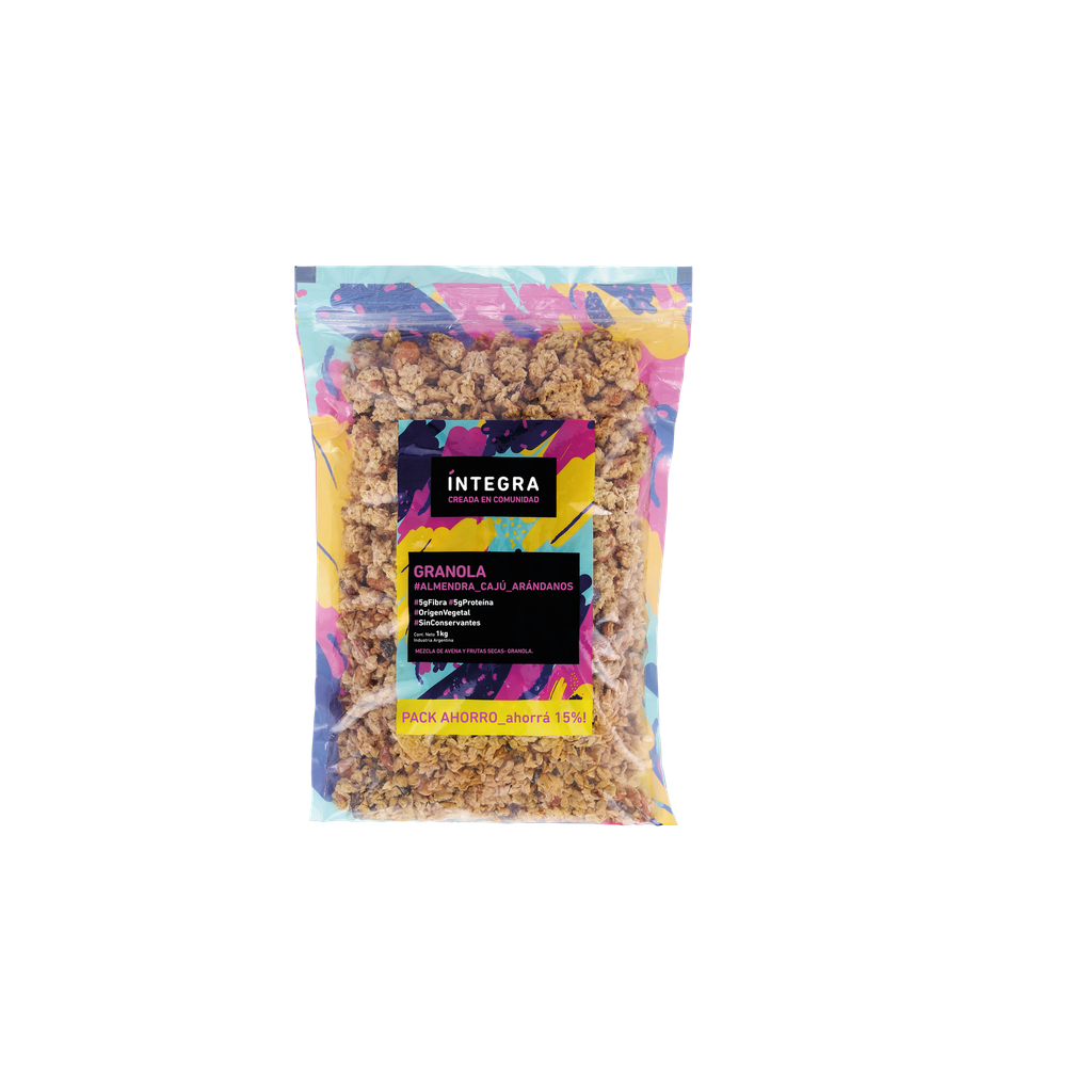 Granola Integra Almendra, Cajú y Arándanos x1kg (x15)