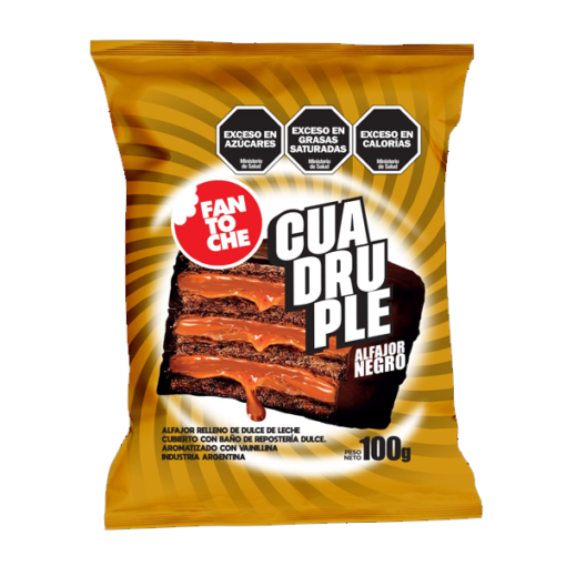 Alfajor Fantoche Cuádruple Chocolate 12x100g.