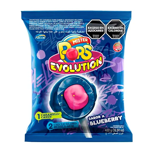 Chupetín Mr. Pop's Evolution Blue Berry 12x24x18g.