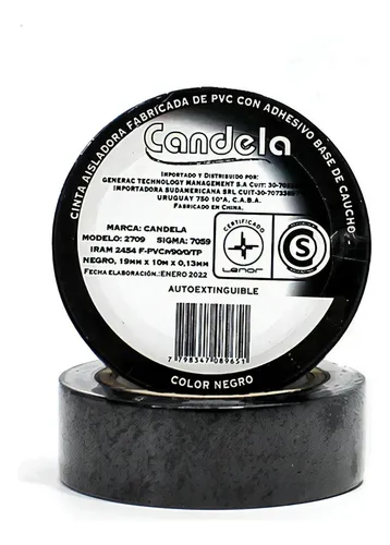 Cinta Aisladora Candela PVC 10m Negra (20x10)