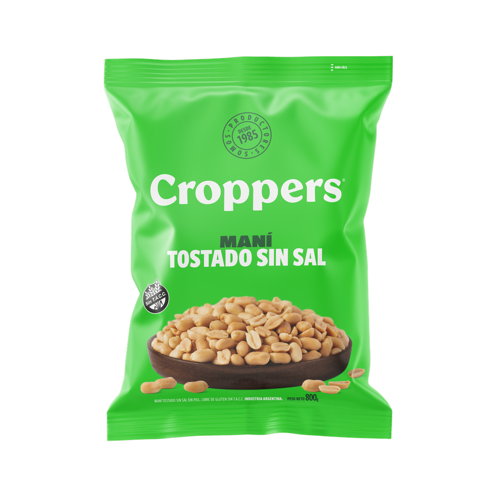 Maní Tostado Sin Sal Sin Piel Croppers x800g (x6)