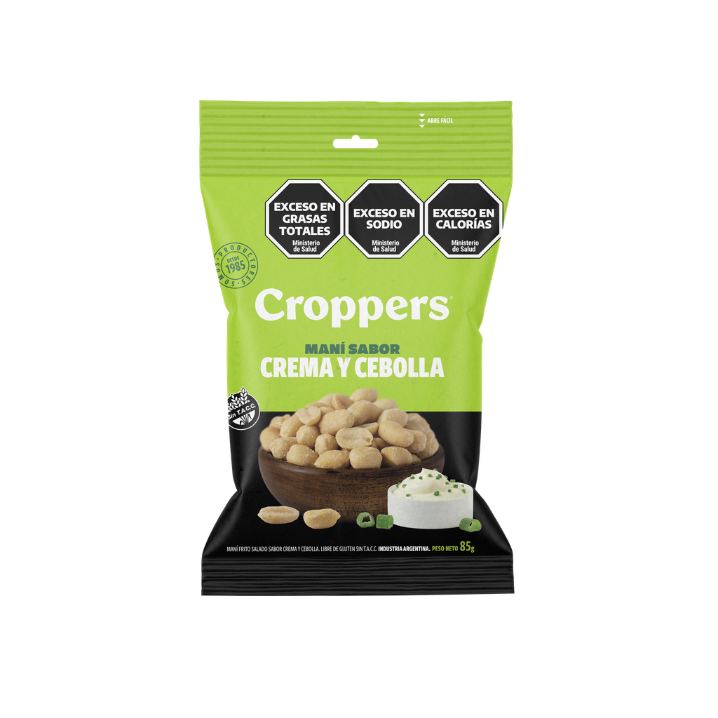 Maní Saborizado Con Crema y Cebolla Croppers x85g (x40)