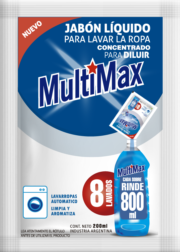 Jabón Líquido para Ropa Multimax Rinde 800ml x200ml (x12)