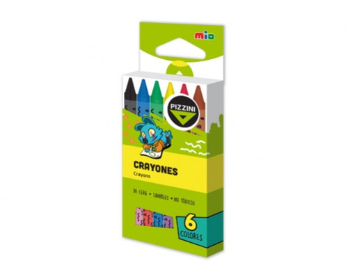 Crayón Lavable Pizzini 9x0,6cm 6 Colores (x36)