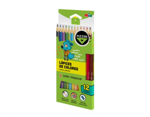 Lápices Madera Pizzini Triangulares Largos 12 colores (x12)
