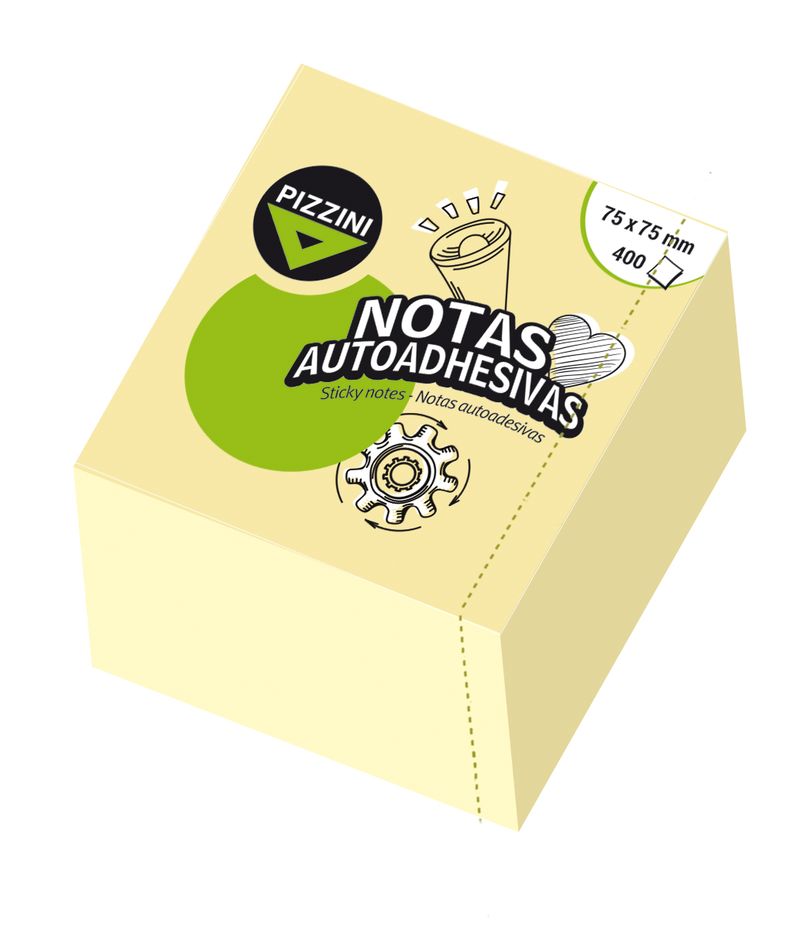 Notas Autoadhesivas Pizzini 75x75mm 100 hojas Amarillas (x10)