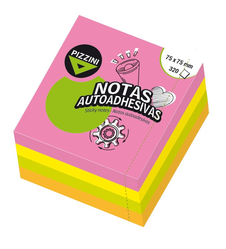 Notas Autoadhesivas Pizzini 75x75mm 320 hojas Flúor (x6)