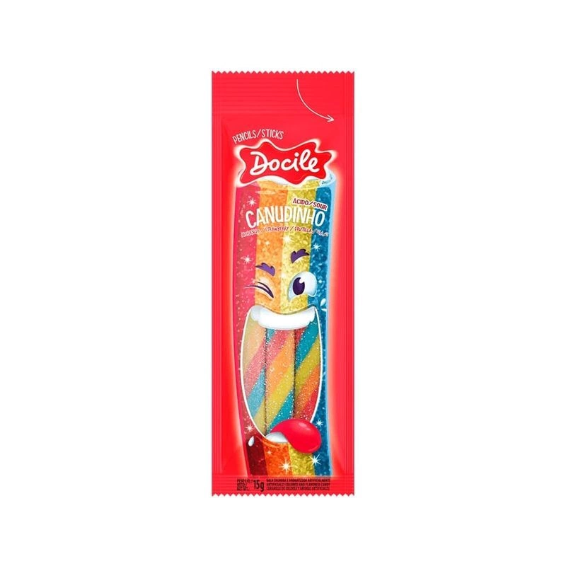 Goma Docile Canudinho Frutilla Ácida Colorida x15g (12x12)