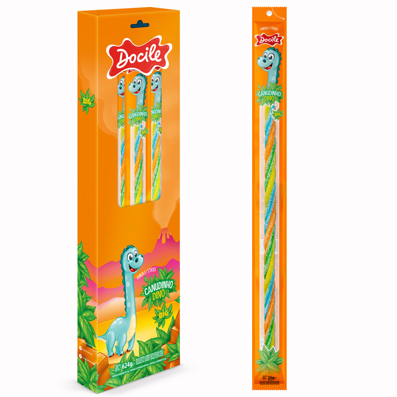 Goma Docile Canudinho Dino Big Frutilla x26g (6x24)