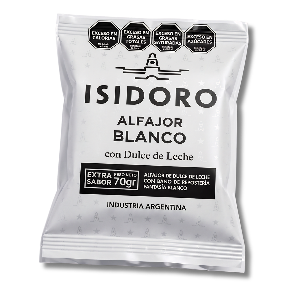 Alfajor Isidoro Blanco con Dulce de Leche x70g (x12)