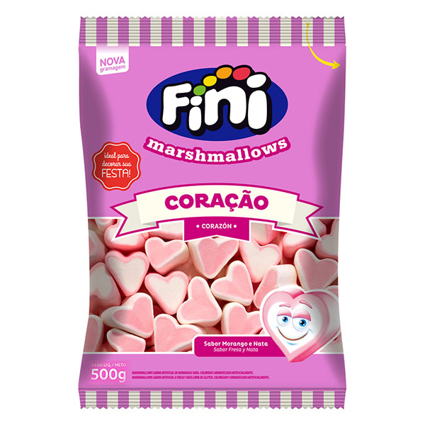 Marshmallows Fini Corazon Sabor Frutilla, Vainilla y Crema x250g (x12)