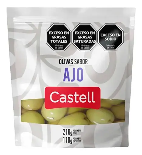 [100835] Aceitunas Verdes Castell Sabor Ajo D/P x100g (x16)