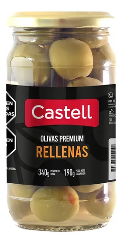 [100843] Aceitunas Verdes Rellenas Premium Castell x190g (x12)