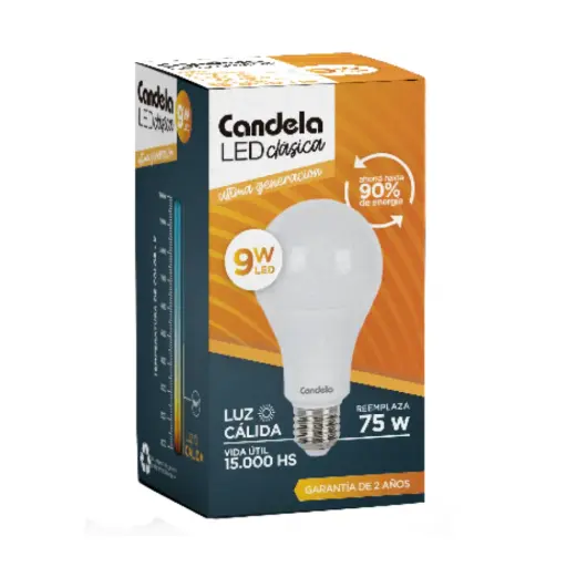 [100082] Lampara Led Candela 9W Calida 1x50u