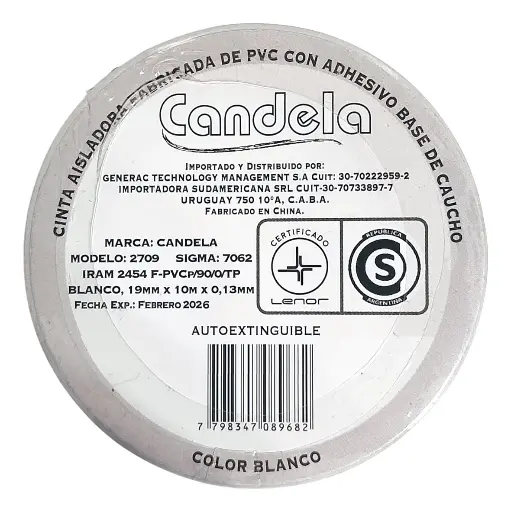 [100282] Cinta Aisladora Candela PVC 10m Blanca (20x10)
