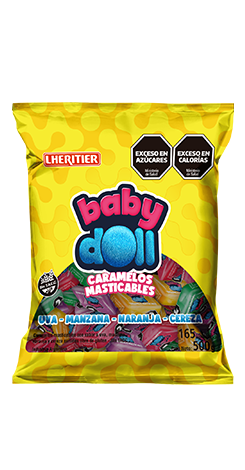 [100449] Caramelo Masticable Baby Doll Uva Manzana Naranja y Cereza x500g (x12)