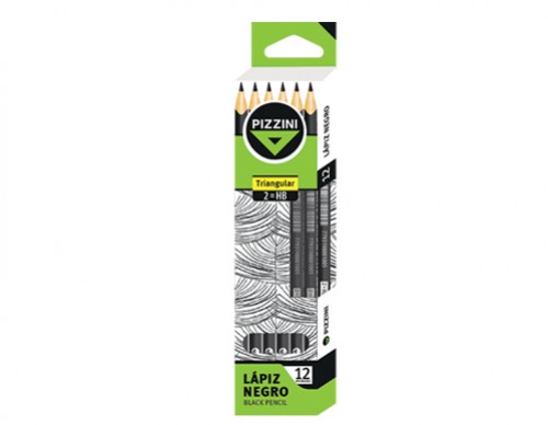 [100583] Lápices Madera Pizzini Triangulares Largos 12 Negros HB (x12)