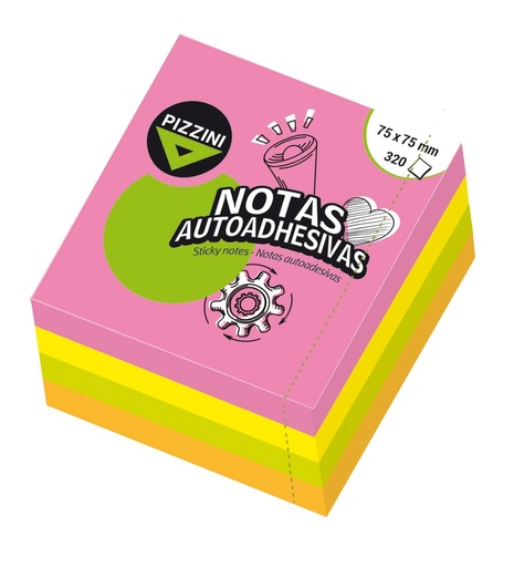 [100604] Notas Autoadhesivas Pizzini 75x75mm 320 hojas Flúor (x6)
